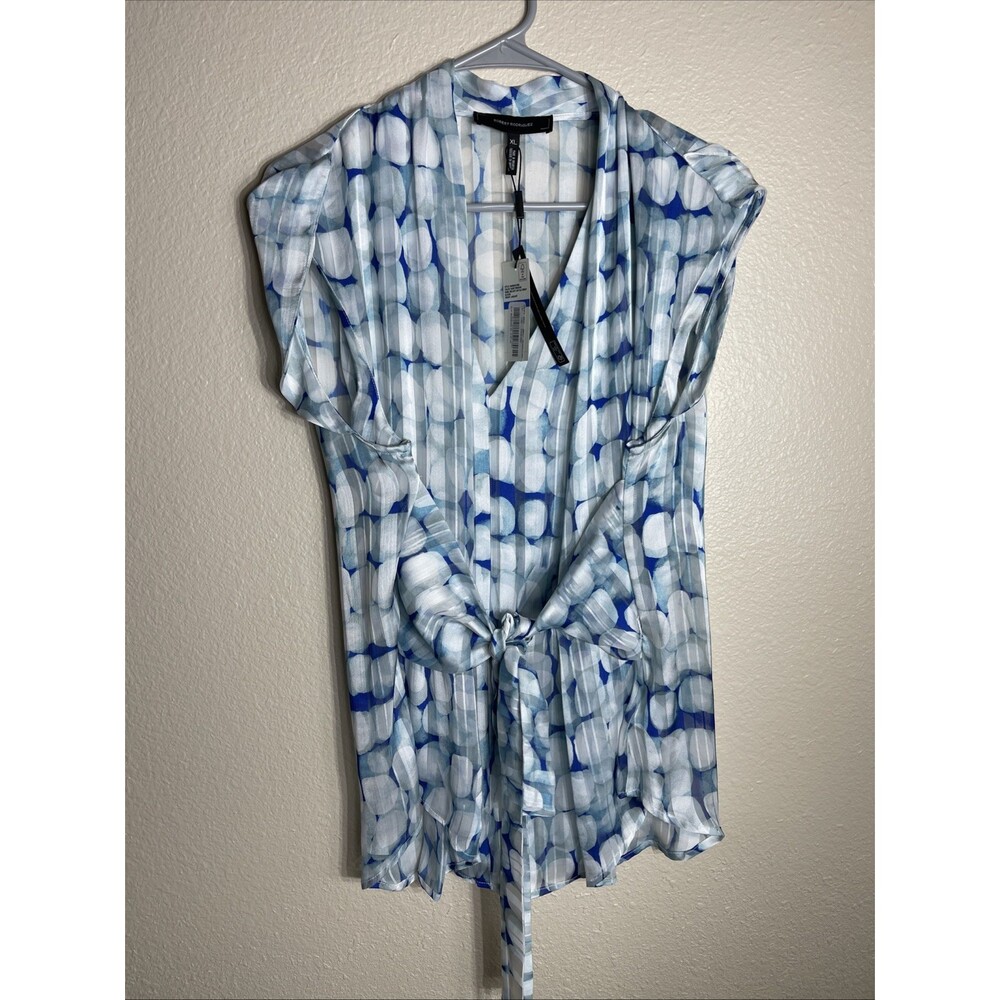 NWT Robert Rodriguez Melody Cap Sleeve Wrap Blouse XL Coastal NWT